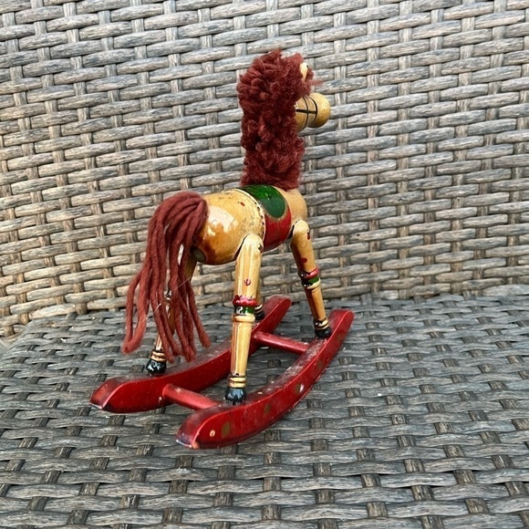 VINTAGE Wooden Rocking Horse Pony Yarn Mane Christmas Decor Handcrafted - Picture 4 of 7